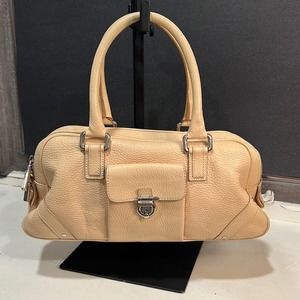 BURBERRY Creamy Tan Leather Rolled Handle Button Lock Bag